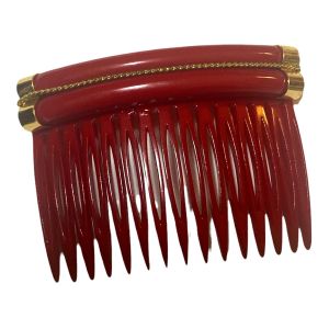 Vintage Red & Gold French Hair Comb, Deadstock - Fashionconservatory.com