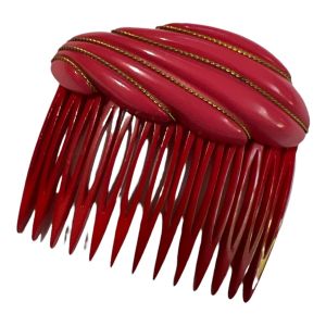 Fab 1980’s Deadstock Handmade Red & Gold French Hair Comb