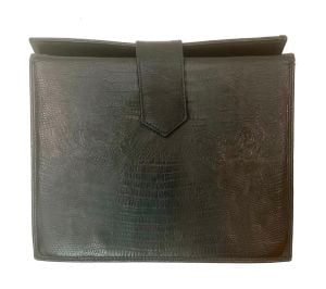 80s Italian Black Leather Box CLUTCH | Square Lizard Stamp Minimalist Bag  - Fashionconservatory.com