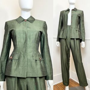 Small to Medium | 1990's Vintage NEW WITH TAGS Nile Green Linen Suit by Laura Ashley