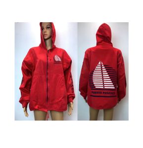 80s Mexico Souvenir Sailing Beach Jacket | Red Cotton Hooded Windbreaker | Men Women Large Graphic