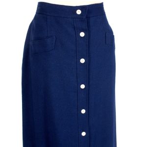 S M 10 Vintage 60s AUSTIN HILL Navy Blue Knit Long Maxi Skirt Mod Hostess - Fashionconservatory.com