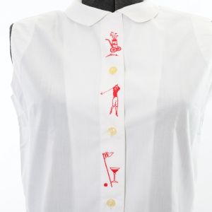 Vintage 1960s Novelty Print 19th Hole Drink Sleeveless Button Up Shirt by Beecroft Ltd. | XS-S - Fashionconservatory.com