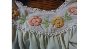 Vintage 60s Nightgown Orange Flower Embroidery Trim Mint Green Nylon Mini Nightie by Lorraine - Fashionconservatory.com