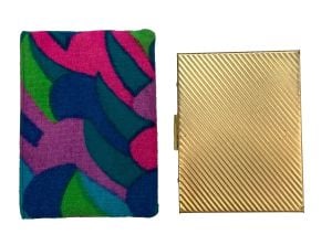 60s MOD Rosenfeld Gold & Rhinestone Photo Wallet/Compact w/Psychedelic Cover |MCM 4.5'' x 3.25'' - Fashionconservatory.com