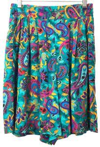 80s 90s High Waist Flowy Rayon Shorts | Wide Leg Teal & Multicolor Floral | Petite fits XS/S 25 - 26 - Fashionconservatory.com