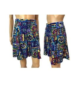 80s 90s Ultra High Waist Wide Leg Rayon Shorts | Bold Print Multicolor| fits 27 - 28'' W
