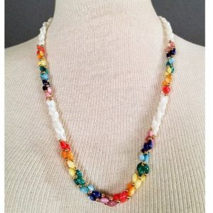Vintage 1970s Era Rainbow LGBTQ PRIDE Mother of Pearl Shell Necklace