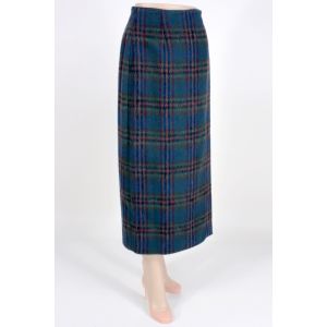 Vintage 1990s Size 8 Liz Claiborne Sport Teal Plaid Wool Tartan Long Skirt | M - Fashionconservatory.com