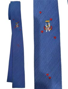 50s Rockabilly Square End Tie |Blue with King Of Hearts Embroidery | Mid Century - Fashionconservatory.com