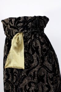Vintage 1960s Black Metallic Gold Brocade Sheer Hostess Calf Skirt 60s | S - Fashionconservatory.com