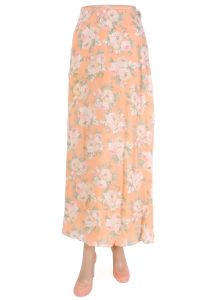 Vintage 1990s Size 8 Silk Pastel Peach Floral Maxi Skirt by RALPH LAUREN - Fashionconservatory.com