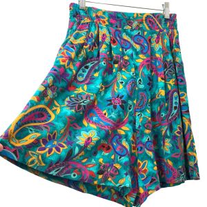 Vintage 80s Teal Floral Rayon Shorts | High Waist Wide Leg Petite XS S - Fashionconservatory.com