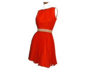 Vintage Mod 60s Orange Cocktail Gown Full Skirt Chiffon Dress by Jr. Theme | XS