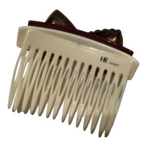 Vintage Cream & Burgundy Hair Comb HR France Deadstock - Fashionconservatory.com