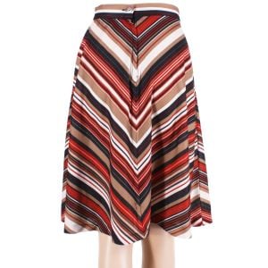 Vintage 1960s Earth Tone Chevron Stripe Op Art Nylon Mod Knee Skirt | M - Fashionconservatory.com