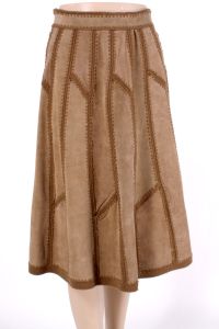 Vintage 70s Size 5 Buckskin Suede Patchwork Crochet Boho Hippie Skirt from West by Jason Silverstein - Fashionconservatory.com