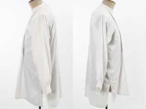 Antique 1800s Pullover White & Brown Vertical Chevron Pattern Front Placket Mens Shirt | AS IS |M/L