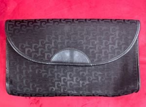 70s Black Pierre Cardin Large Envelope Clutch Jacquard & Leather Monogram  - Fashionconservatory.com