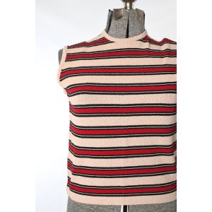 Vintage 1960s Beige Red Striped Bouclé Knit Sleeveless Shirt by Talbott Taralast | L/XL - Fashionconservatory.com