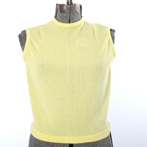 Vintage 1960s Yellow Bouclé Knit Sleeveless Shirt by Talbott Travler  |  Large