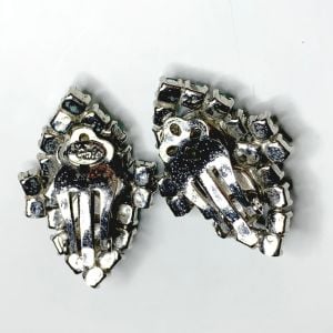 Vintage Light Blue Rhinestone Clip Earrings By Gale - Antique Estate Costume Jewelry - Fashionconservatory.com