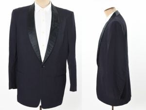 Vintage 1950s Navy Blue Rockabilly Swing Shawl Collar Dinner Jacket | After Six by Rudofker |Size 41