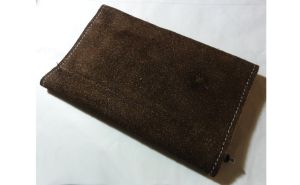 Boho Vintage 60s-70s Long Wallet Clutch /Checkbook /Photo Holder Brown Suede Leather with Pen - Fashionconservatory.com