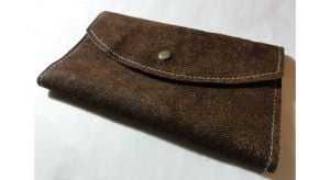 Boho Vintage 60s-70s Long Wallet Clutch /Checkbook /Photo Holder Brown Suede Leather with Pen