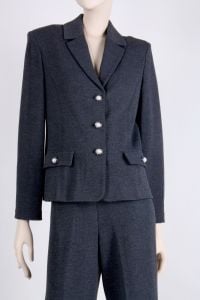 Vintage 1980s Size 6 ST. JOHN COLLECTION Gray Santana Knit Blazer Jacket Top Pant Suit Set | S/M - Fashionconservatory.com