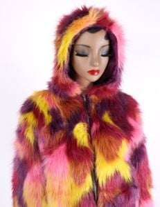 J. VALENTINE Faux Fur Patchwork Hood Bomber Coat Vintage RAVE REVIVAL Y2K | S/M - Fashionconservatory.com