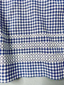 Vintage Midcentury Half Apron | Great Gift! | Blue & White Gingham Check w/ Cross Stitch Embroidery - Fashionconservatory.com