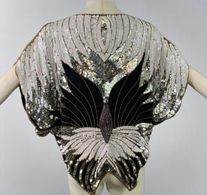 Authentic Swee Lo 80s Black White & Silver Sequins & Beads Butterfly Top |Like-New Condition! | OSFA - Fashionconservatory.com