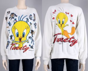 L Vintage FREEZE Looney Tunes Tweety Bird Sylvester Sweatshirt 1994 AOP 90s