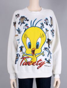 L Vintage FREEZE Looney Tunes Tweety Bird Sylvester Sweatshirt 1994 AOP 90s - Fashionconservatory.com
