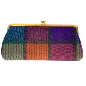 Vintage 1950s Colorful Plaid Wool Knit Clutch Evening Hand Bag Purse - Fashionconservatory.com