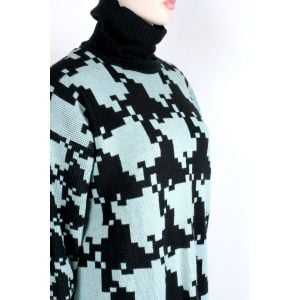 Vintage 90s Teal Black Oversize Houndstooth Sweater New Wave by Stefano World Wide | OSFA - Fashionconservatory.com