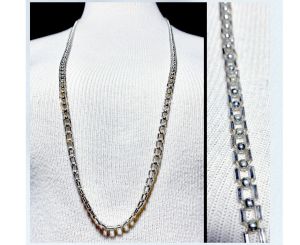 Vintage Antique 20s Clear Glass Tube Silver Beaded Art Deco Necklace 33'' Long