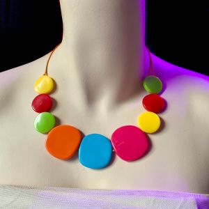 Vintage 1990s dELiA*s Rainbow Plastic Disc Choker Necklace + 3 bracelet Set - Fashionconservatory.com