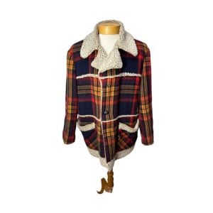 Vintage wool plaid jacket with faux shearling lining Size M/L