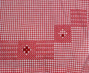 Vintage 50s Apron Red Gingham Checks and Smocking Embroidery Handmade Granny Chic - Fashionconservatory.com