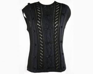 Size 8 Christian Dior Knit Top - ca. 1980 Designer Black Sleeveless Sweater - Paris Boutique  - Fashionconservatory.com