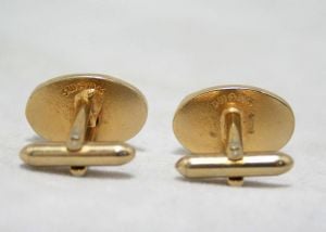 MCM 1950s Deco Cufflinks - Men's Cuff Links - 50s 60s - Goldtone Metal & Red Stones - Mens Jewelry  - Fashionconservatory.com