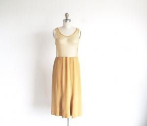 Vintage 50s, Size S, Butterscotch Rayon Crepe  Skirt and Camisole, 1950s  Tan Skirt