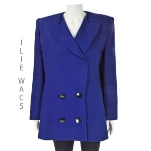 ILIE WACS Vintage 1980s Royal Blue Wool Crepe Double-Breasted Suit Jacket SZ 12