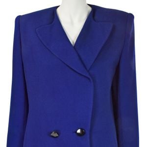 ILIE WACS Vintage 1980s Royal Blue Wool Crepe Double-Breasted Suit Jacket SZ 12 - Fashionconservatory.com