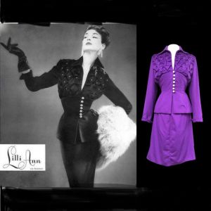 40’s LIlli Ann Documented Vintage Purple Suit Mint Rhinestone Purple Fit and Flared Two Piece Set Ca