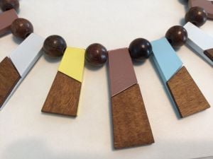 Mid Century Modern Enameled Metal and Wood Dandle Necklace - Fashionconservatory.com