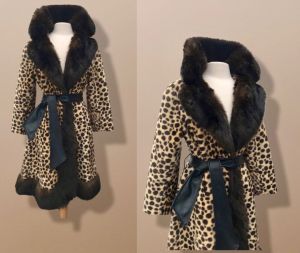 60’s Leopard “Cheetah” Coat Fur Trim Princess Pinup Style