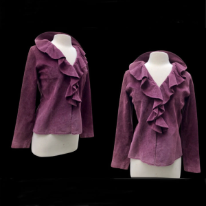 80's 90's Suede Purple Shirt Jacket Ruffled Collar - Fashionconservatory.com
